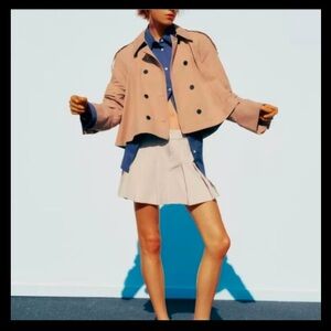 Zara Camel Double-Breasted Cropped Trench Coat
